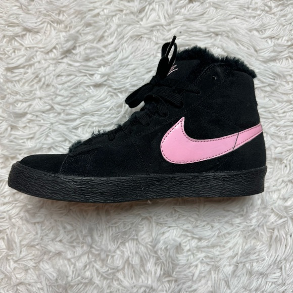 Black Nike High Tops | Pink Swoosh | Fuzzy Fur Inside Slipper - Picture 6 of 12